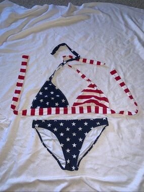 Stars & Stripes Triangle Bikini Set - Red, White & Navy blue Faded Glory l/xl
